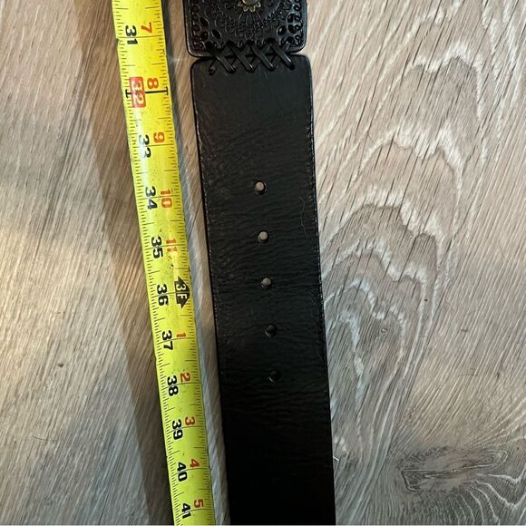 Vtg New Ralph Lauren wide leather belt Tooled Braid Brass buckle Boho Western L - Picture 16 of 16